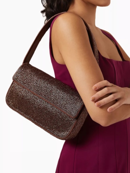 STAUD Handbags - STAUD Brown Tommy Beaded Shoulder Bag